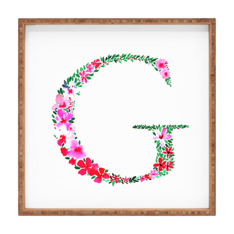 Amy Sia Floral Monogram Letter G Square Tray