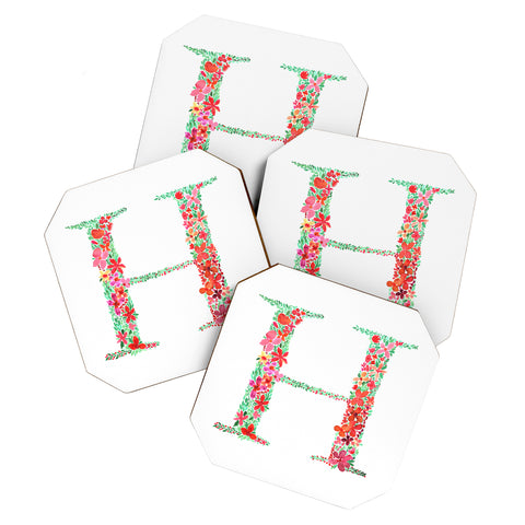 Amy Sia Floral Monogram Letter H Coaster Set