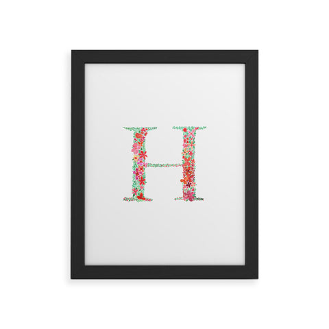 Amy Sia Floral Monogram Letter H Framed Art Print