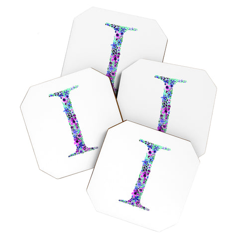 Amy Sia Floral Monogram Letter I Coaster Set