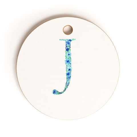 Amy Sia Floral Monogram Letter J Cutting Board Round