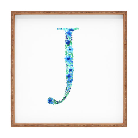 Amy Sia Floral Monogram Letter J Square Tray
