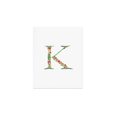 Amy Sia Floral Monogram Letter K Art Print