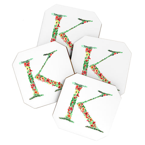Amy Sia Floral Monogram Letter K Coaster Set