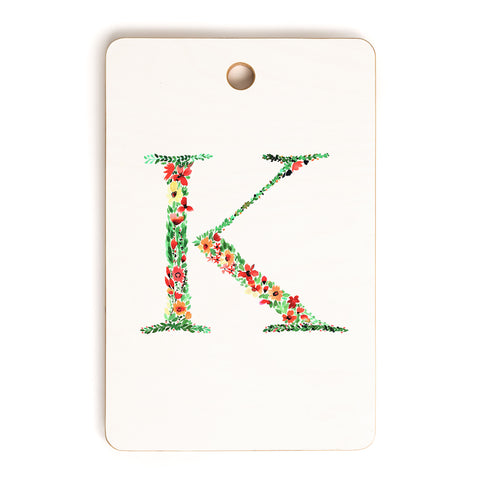 Amy Sia Floral Monogram Letter K Cutting Board Rectangle