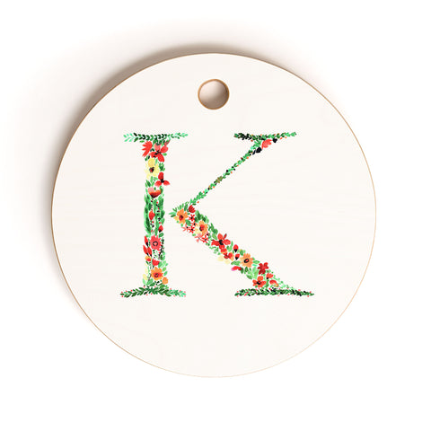 Amy Sia Floral Monogram Letter K Cutting Board Round