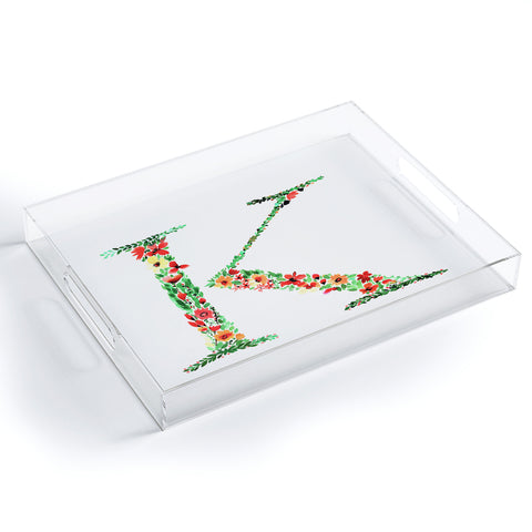 Amy Sia Floral Monogram Letter K Acrylic Tray