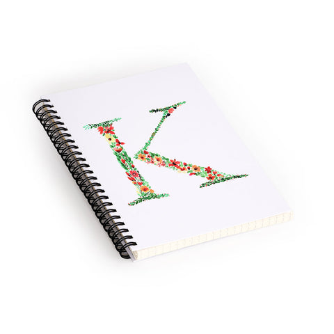 Amy Sia Floral Monogram Letter K Spiral Notebook