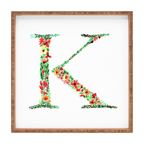 Amy Sia Floral Monogram Letter K Square Tray