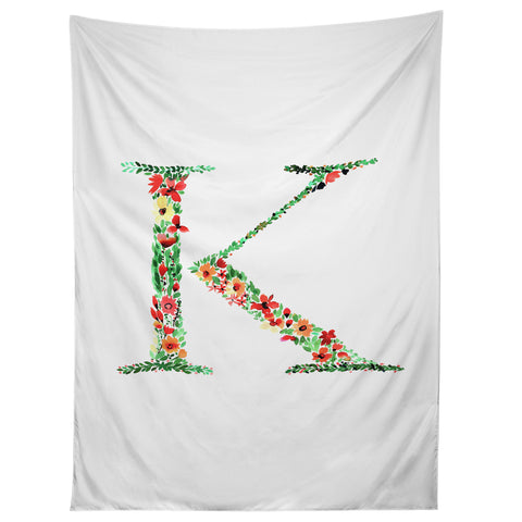 Amy Sia Floral Monogram Letter K Tapestry