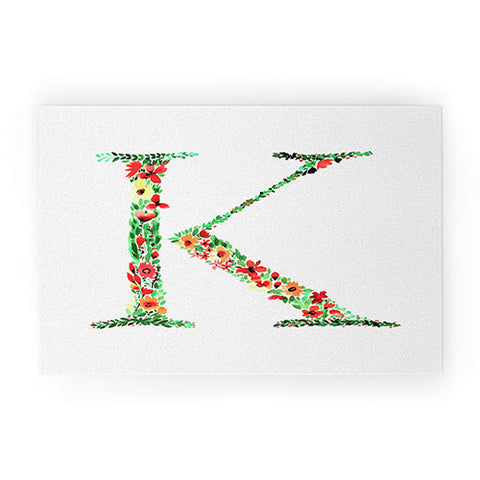 Amy Sia Floral Monogram Letter K Welcome Mat