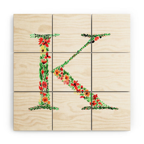 Amy Sia Floral Monogram Letter K Wood Wall Mural
