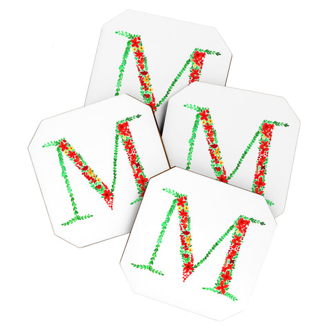Amy Sia Floral Monogram Letter M Coaster Set