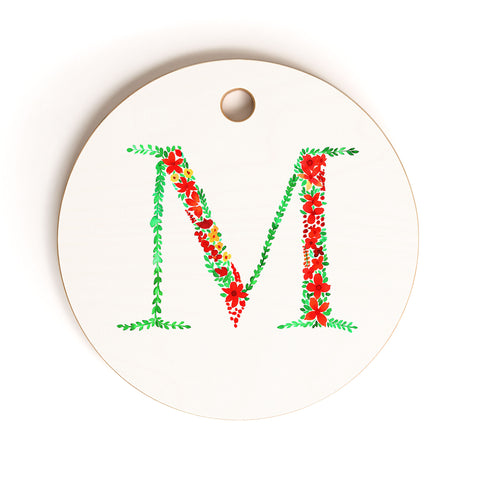 Amy Sia Floral Monogram Letter M Cutting Board Round