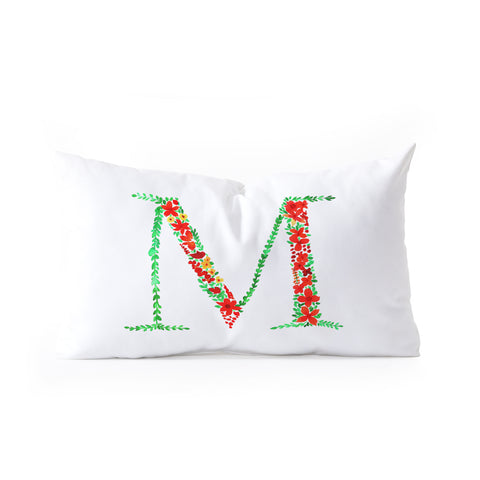 Amy Sia Floral Monogram Letter M Oblong Throw Pillow