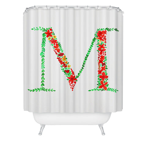 Amy Sia Floral Monogram Letter M Shower Curtain