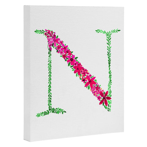 Amy Sia Floral Monogram Letter N Art Canvas