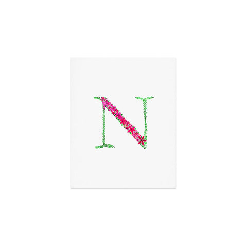 Amy Sia Floral Monogram Letter N Art Print