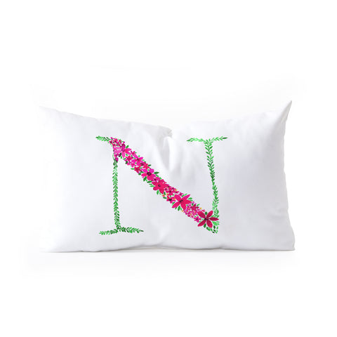 Amy Sia Floral Monogram Letter N Oblong Throw Pillow
