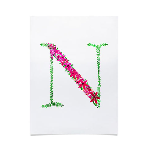 Amy Sia Floral Monogram Letter N Poster