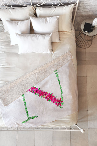 Amy Sia Floral Monogram Letter N Fleece Throw Blanket