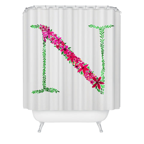 Amy Sia Floral Monogram Letter N Shower Curtain