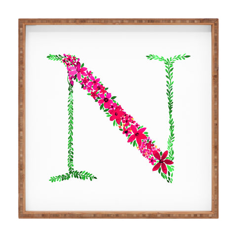 Amy Sia Floral Monogram Letter N Square Tray