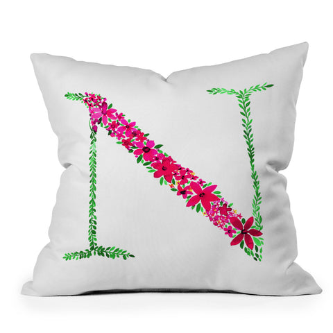 Amy Sia Floral Monogram Letter N Throw Pillow