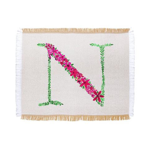 Amy Sia Floral Monogram Letter N Throw Blanket