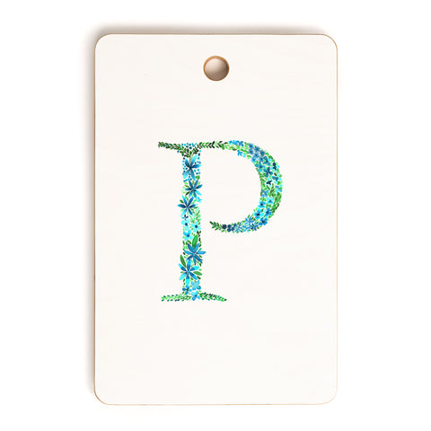 Amy Sia Floral Monogram Letter P Cutting Board Rectangle