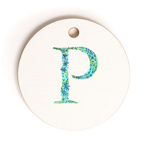 Amy Sia Floral Monogram Letter P Cutting Board Round
