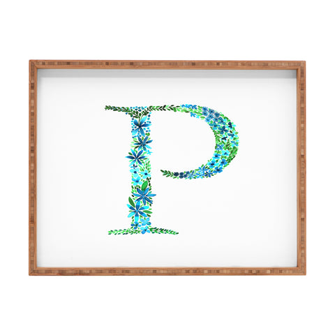 Amy Sia Floral Monogram Letter P Rectangular Tray