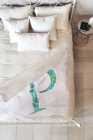 Amy Sia Floral Monogram Letter P Fleece Throw Blanket