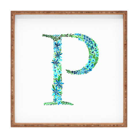 Amy Sia Floral Monogram Letter P Square Tray