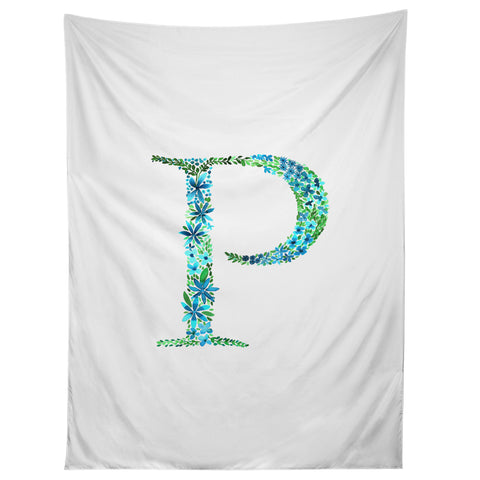 Amy Sia Floral Monogram Letter P Tapestry