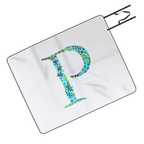 Amy Sia Floral Monogram Letter P Picnic Blanket
