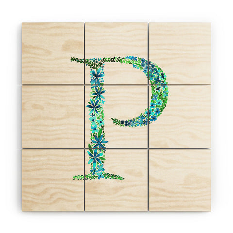 Amy Sia Floral Monogram Letter P Wood Wall Mural