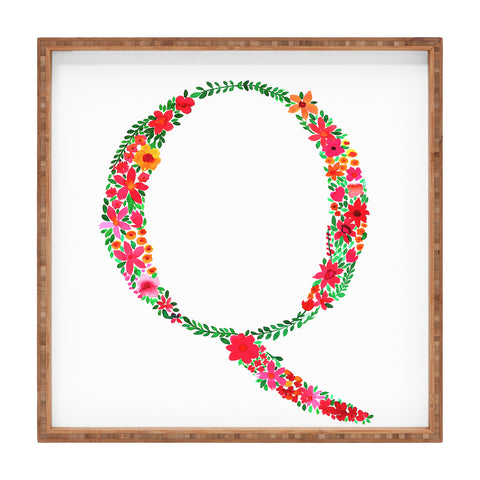 Amy Sia Floral Monogram Letter Q Square Tray