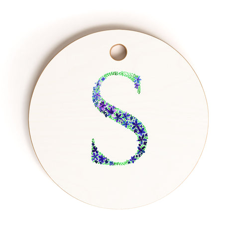 Amy Sia Floral Monogram Letter S Cutting Board Round