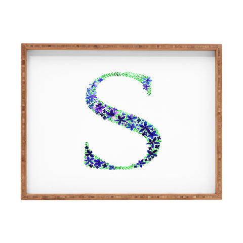 Amy Sia Floral Monogram Letter S Rectangular Tray