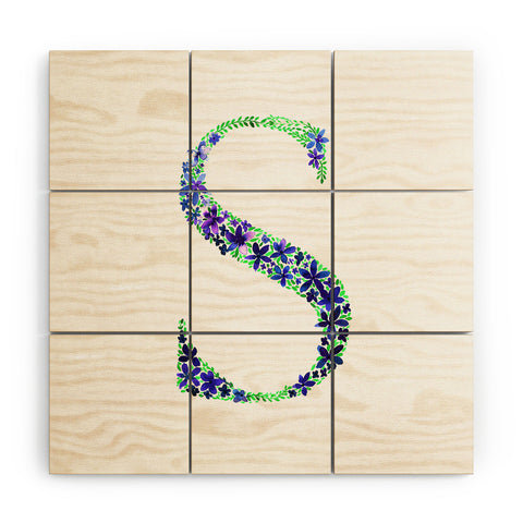 Amy Sia Floral Monogram Letter S Wood Wall Mural