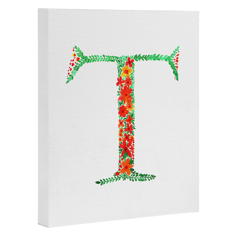 Amy Sia Floral Monogram Letter T Art Canvas