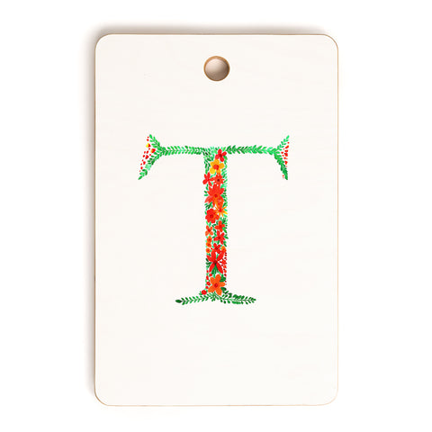 Amy Sia Floral Monogram Letter T Cutting Board Rectangle