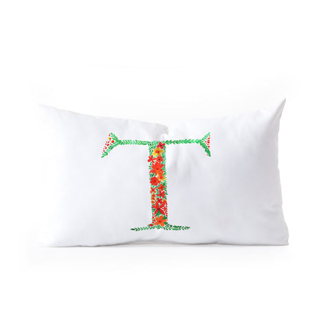 Amy Sia Floral Monogram Letter T Oblong Throw Pillow