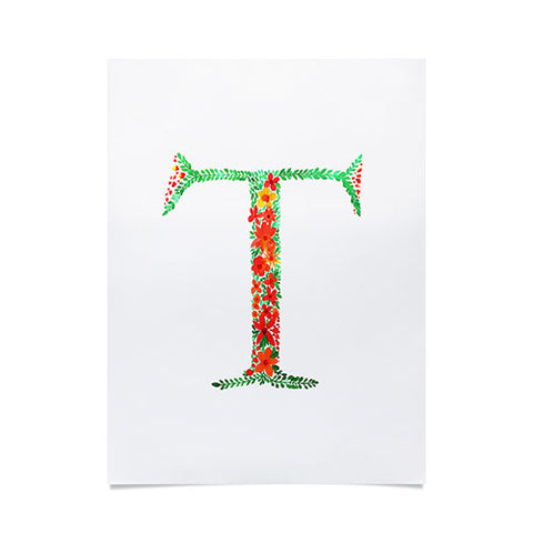 Amy Sia Floral Monogram Letter T Poster