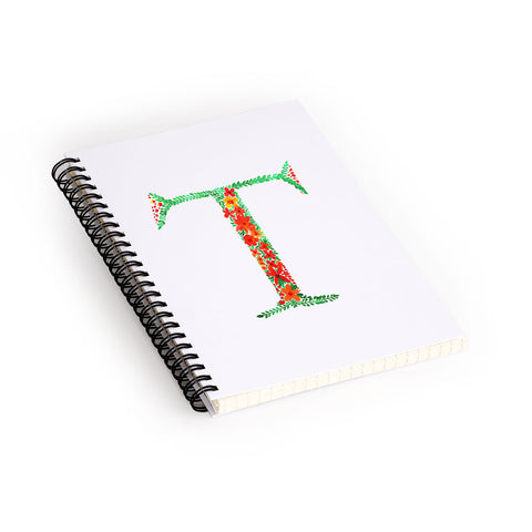 Amy Sia Floral Monogram Letter T Spiral Notebook
