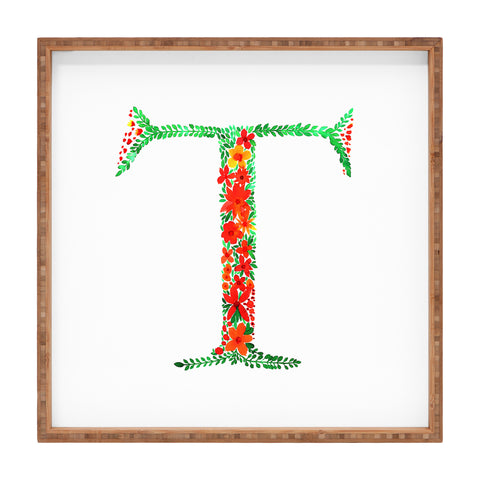 Amy Sia Floral Monogram Letter T Square Tray