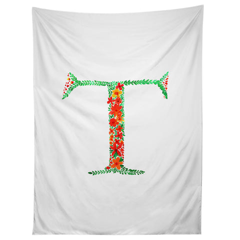 Amy Sia Floral Monogram Letter T Tapestry