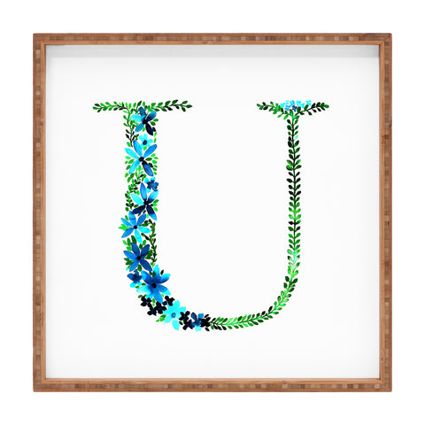 Amy Sia Floral Monogram Letter U Square Tray