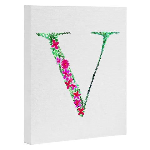 Amy Sia Floral Monogram Letter V Art Canvas